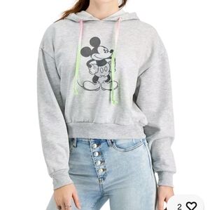 Juniors Disney Mickey Mouse Graphic Hoodie Sweatshirt Size Large Heather Grey